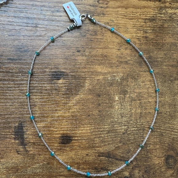 Chic Silver and Teal Beaded Necklace - Picture 2 of 3